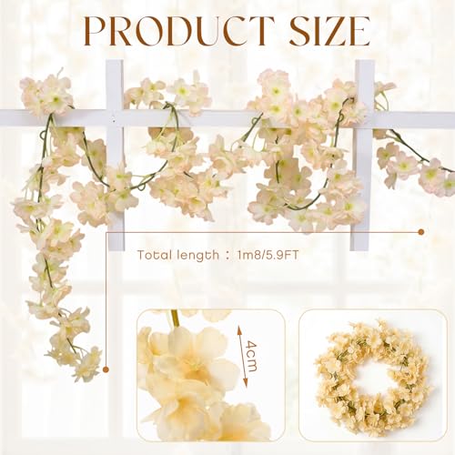 Nuenen 16 Pack 94.4ft Artificial Cherry Blossom Vines Cherry Blossom Flower Garland Hanging Silk Cute Room Decor for Japanese Kawaii Bedroom Party Wedding Spring Home Decorations (Champagne) - color: Champagne