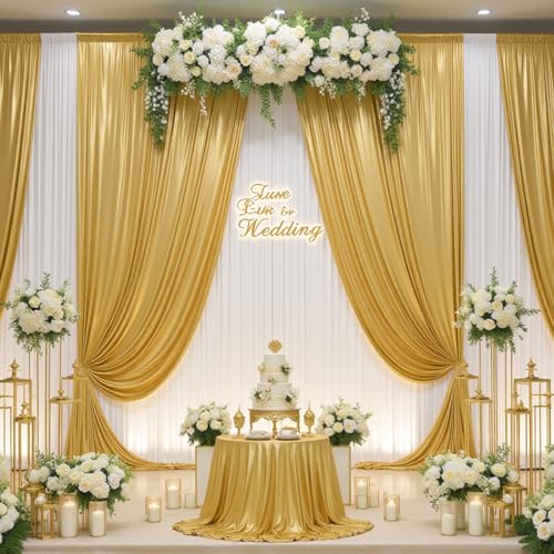 10ft x 10ft Gold Sequin Backdrop Curtain for Parties, Wrinkle Free Thick Glitter Photo Backdrop Drapes 2 Panels 5x10FT Shimmer Back Drop Cloth Shiny Fabric for Wedding Birthday Photography Background - color: Gold, size: 5'W×10'H _2 Panels