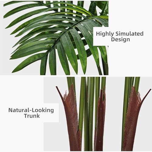 Artificial Plants Indoor - Fake Tree with White Tall Planter - Faux Floor Large Plant in Pot - Evergreen Artificial Silk Trees for Home Office Living Room Decor Indoor (Palm Tree 5FT)