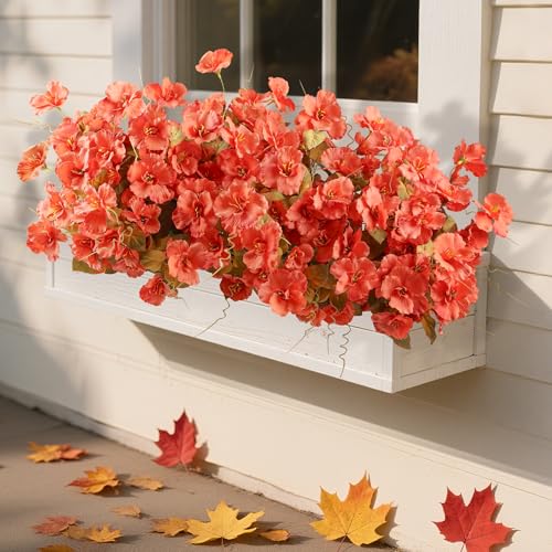 Hoppwodd Fall Flowers Fake Flowers Mums for Outdoors Autumn Decoration, 6 Bundles Artificial Flowers Faux Silk Plants Realistic UV Resistant for Outside Planter Patio (Fall Orange) - color: Falloran