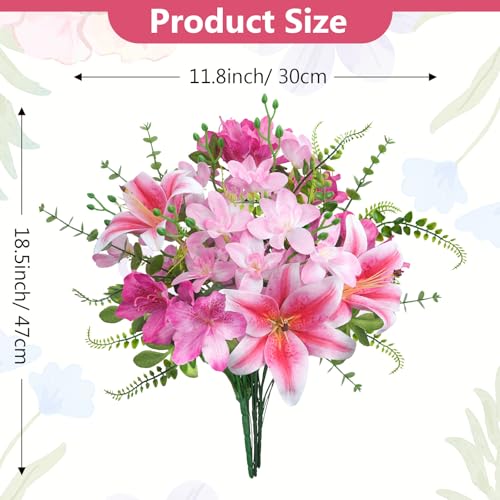 10 Pcs 18.5" Pink Fake Lilies Silk Easter Lily Artificial Flowers Pink Flower Bouquet Fake Spring Flowers Summer Floral Arrangements for Home Kitchen Wedding Table Centerpieces Decorations