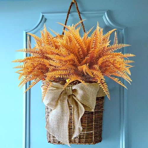 Uieke 48 Bundles Artificial Boston Fern Fall Plant Fall Decor Outdoor UV Resistant No Fade Faux Plastic Greenery Bushes for Home Fall Front Door Porch Garden Autumn Decor - color: Orange and Green-48 Bundles