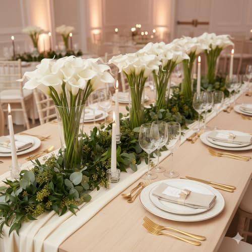 Floral Kingdom 20 Pack Artificial Calla Lily Flowers 14 Inch White - Real Touch Faux Flowers for Home Decor, Table Centerpieces, Entryway Consoles and Weddings - color: White