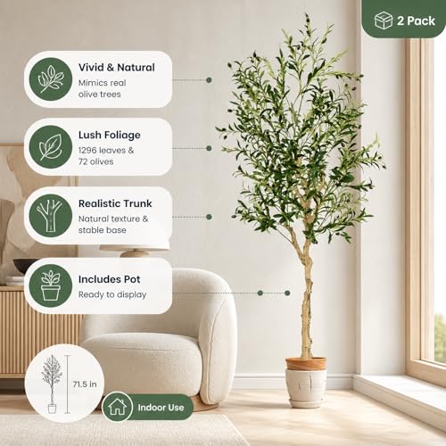 2 Pack 6FT Artificial Olive Tree with Lifelike Fruits for Indoor Outdoor Décor - size: 6ft-2pack