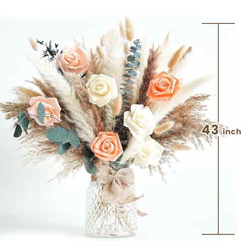 Dried Flower Bouquet | Pampas Grass Decor | Floral Arrangements for Home & Wedding | Boho, Rustic, and Modern Decorations (Without vase)