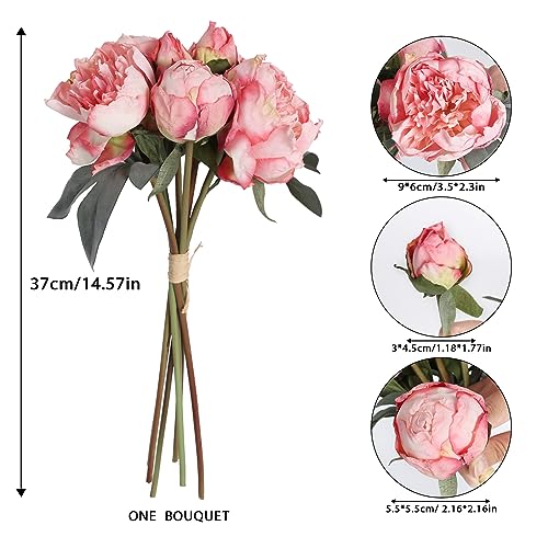 Pink Peonies Artificial Flowers 2 Bouquets Vintage Fake Peonies 14pcs Heads Silk Flowers with Stems for Wedding Decoration Bride Bouquet Faux Flowers Crafts Floral Arrangement (Pink) - color: Pink