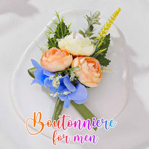 Groom Boutonniere Wedding Boutonniere Rose Mens Flower for Suit (Champagne) - color: Champagne