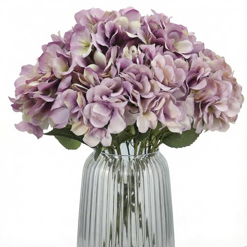 2Bouquets Artificial Fake Flowers Silk Hydrangea Arrangements Wedding Bouquets Decorations Plastic Floral Home Kitchen Garden Party Festival Bar DIY(Grey Purple,5 Flower Heads) - color: Grey Purple,5 Flower Heads