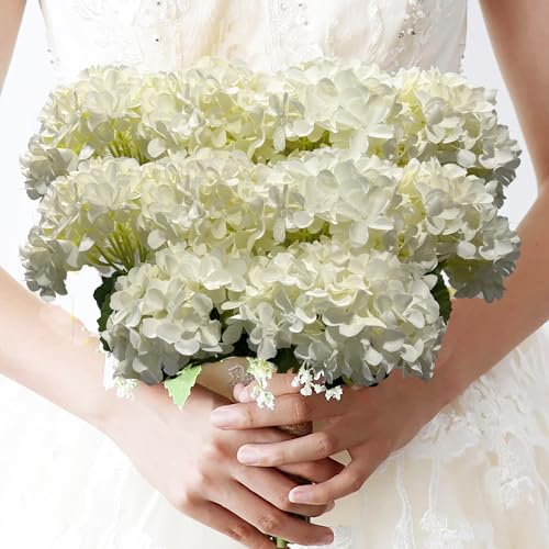 8pcs White Hydrangea Artificial Flowers 27.57" Large Realistic Single Long Stem Faux Silk Hydrangea Bouquets Flowers Arrangements Home Office Decor Wedding Centerpieces DIY - color: White