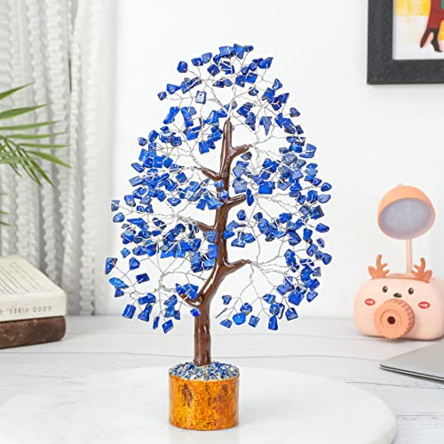 Lapis Lazuli Gemstone Crystal Tree of Life - Handmade Chakra Decor for Positive Energy - Blue Healing Stone - Third Eye Chakra - Feng Shui Money Tree - Spiritual Gift - color: Lapis Lazuli (Silver Wire)