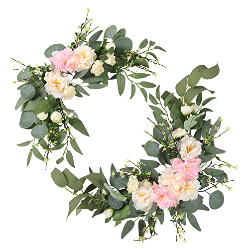 H&W 2pcs Artificial Wedding Arch Flowers for Wedding Sign, Floral Swag Dusty Decor for Reception Ceremony Backdrop Sweetheart Table (Grass Heart-Peony) - color: Grass Heart-peony