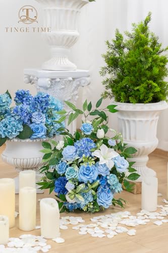 TINGE TIME Free-Standing Artificial Flower Set of 2, Table Centerpiece with Rubber Pad, Silk Fake Flower for Wedding Centerpiece Archway Aisle Welcome Entrance (Provence Blue) - color: Provenceblue