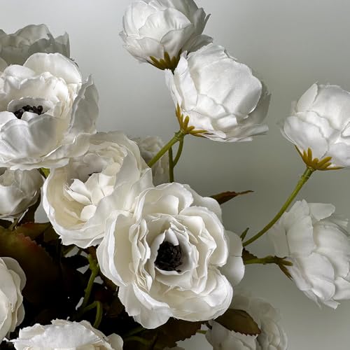 LESING Artificial Peony for Vase, 6 Pcs Fake Peonies 28'' Faux Silk Flowers Bulk Branches with Stems for Tall Vase Home Decoration Table Centerpiece (White) - color: White