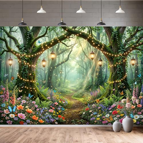 6X4ft Enchanted Forest Backdrop Garden Archway Butterfly Floral Woodland Fairy Tale Photography Background Birthday Baby Shower Party Photo Booth Props Wall Decor Banner - color: Multi15, size: 6X4FT