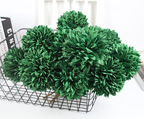 Tinsow 12 Pcs Green Artificial Flowers Faux Ball Chrysanthemum Flowers for St. Patrick's Day Christmas Home Decoration (12, Blackish Green) - color: Green