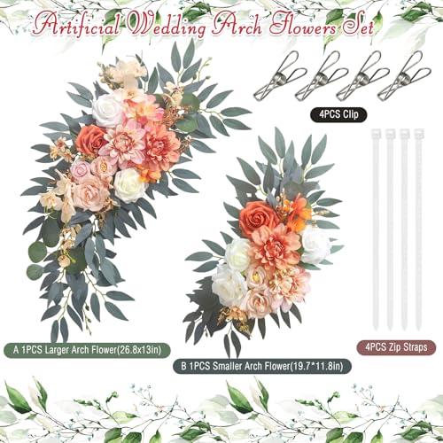 Wedding Arch Flowers (2-Pack), Artificial Dusty Rose Floral Arch Decorations for Weddings Ideal for wedding welcome signage Decorations , banquet backdrop arrangements, and bridal parties (Orange) - color: Orange