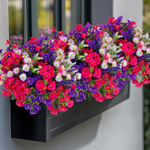 AXYLEX Artificial Flowers Outdoor Morning Glory - 16 Bundles Fake Plants UV Resistant No Fade Faux Plastic Greenery Home Garden Porch Decoration Indoor (1, Multi16-3) - color: Multi16pcs - White+red Pink+purple+lavander