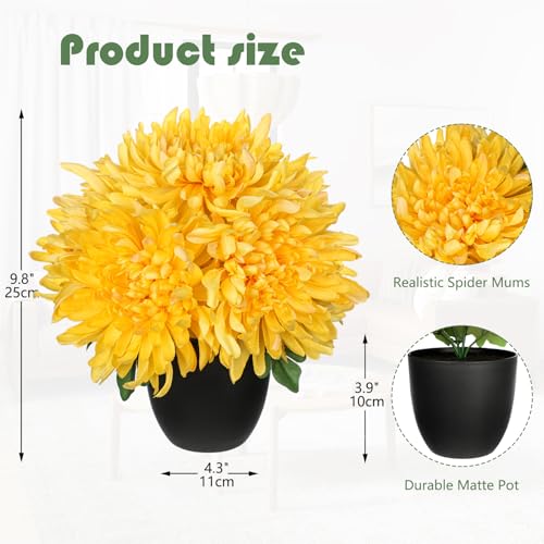 Briful Fake Mums Flower in Black Pot Realistic Silk Chrysanthemums Artificial Flowers Fall Mums for Home Decor Indoor Wedding Farmhouse Centerpiece Table, Yellow - color: Yellow