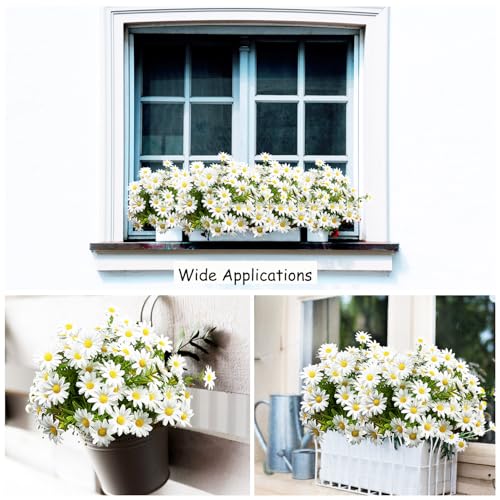 10 Bundles Artificial Daisy Flowers Faux Plants for Outdoors Fake Flowers UV Resistant No Fade for Garden Porch Patio Window Box Decoration (White) - color: White