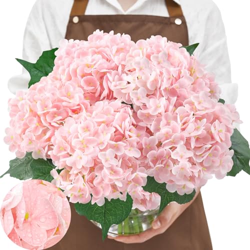 Serwalin 𝟱𝙋𝘾𝙎 3D Real Touch Hydrangea Artificial Flowers, 20in Lifelike Pink Latex Fake Hydrangea Flowers for Wedding Office Family Party Living Room Table Decoration (Pink) - color: Pink, size: 5PCS