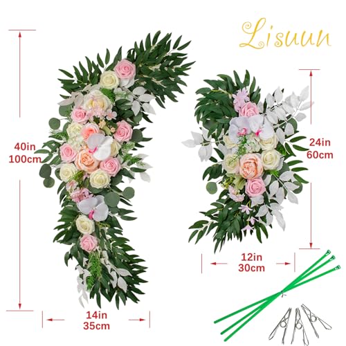 Lisuun Wedding Arch Flowers, Artificial Flowers for Decoration, Large Flower Swag for Boho Styles Wedding Ceremony Floral Decor - Pack of 2 - color: Blush&pink