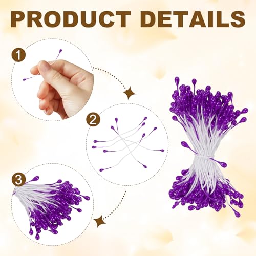 PATIKIL 3mm Double Heads Flower Stamen, 150 Pcs Artificial Pistil Matt Pearl Floral for DIY Christmas Card Wedding Decoration, Dark Purple - color: Dark Purple