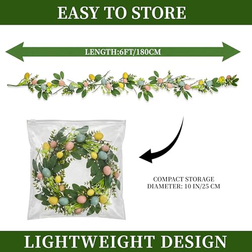 2 Pack 6FT Spring Garland with Eggs, Artificial Greenery Garland for Door, Mantel, Table, Fireplace and Entryway, Farmhouse Spring Home Decor - size: 6FT-PC-A
