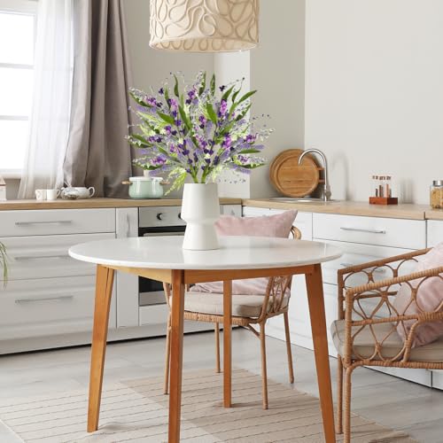 Giegxin 6 Bundles Fake Artificial Flowers Bouquet Spring Silk Flowers Arrangements Faux Wildflowers Bouquets Stems Fake Plants for Wedding Table Centerpiece Rustic Home Vase Floral Table(Lavender) - style: Lavender