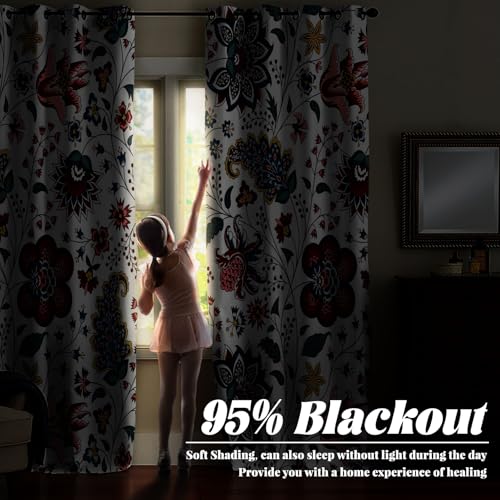 Renaiss Boho Floral Blackout Curtains, Bohemian Flower Plant Print Thermal Insulated Bedroom Window Curtains, Botanical Art Window Curtains for Kitchen, 45" L x 29" W 2 Panel Set - color: Bohemian, size: 29"W x 45"L (Pack of 2)
