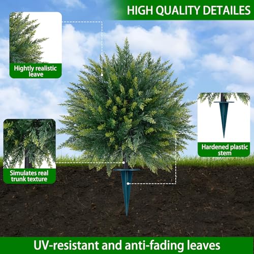 Yangrass 4PCS Artificial Cedar Topiary Ball Trees 23" for Outdoors with Ground Spike, UV Resistant Artificial Cypress Trees, Evergreen Shrubs Bushes Faux Plants for Front Porch Garden Backyard - color: 4pcs Cypress