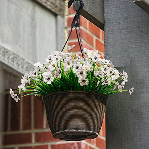 LikSoor 21 Bundles Artificial Outdoor UV Resistant Flowers No Fade Fake Outside Flowers Plastic Greenery Faux Shrubs Garden Porch Window Box Home Decoration (White) - color: White