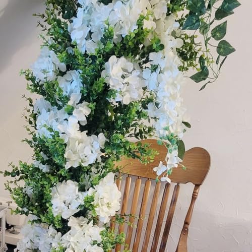 Artificial Flowers Silk Hydrangea Heads with Stems Fake Flowers for Wedding Home Party Shop Baby Shower Decor (White) - color: White