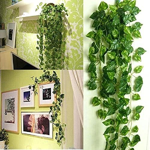 Unilove 84 feet 12 Pack Fake Vines Artificial Ivy Leaves Plants Hanging Greenery Plant Garland for Bedroom Office Wall Decor Indoor Outdoors (84Ft Artificial Scindapsus Leaves) - color: 84ft Artificial Scindapsus Leaves