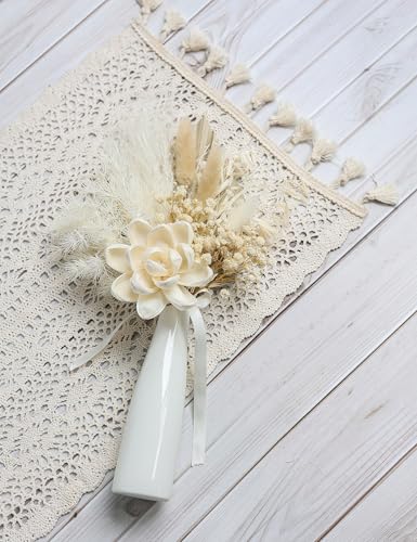 xin's convey Dried Flowers Bouquet with Vase,Dried Pampas Grass Bouquet, Dried Flowers for Boho Home Decor,Farmhouse Decor, Wedding Party Table Centrepieces. (White) - color: White
