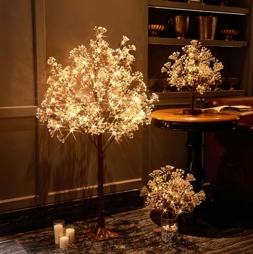 LITBLOOM Lighted Baby Breath Tree Plug in 4FT 90 Lights, Faux Plant Tree with Lights for Home Christmas Decoration Inside Outside - style: 4FT Baby's Breath
