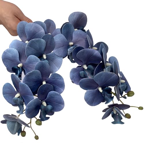 FagusHome 32 Inch Artificial Phalaenopsis Flowers 6 Pcs Artificial Orchid Flowers Stem Plants for Home Décor (Dark Blue) - color: Dark Blue