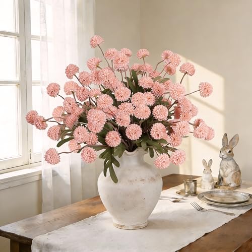 12Pcs Fake Kiku Flowers, Artificial Small Chrysanthemum Balls with Stems, Faux Silk Mini Pompon Mums for Vase Floral Arrangement DIY Bouquets Wedding Party Table Centerpieces Home Decor (No Vase) - color: Pink