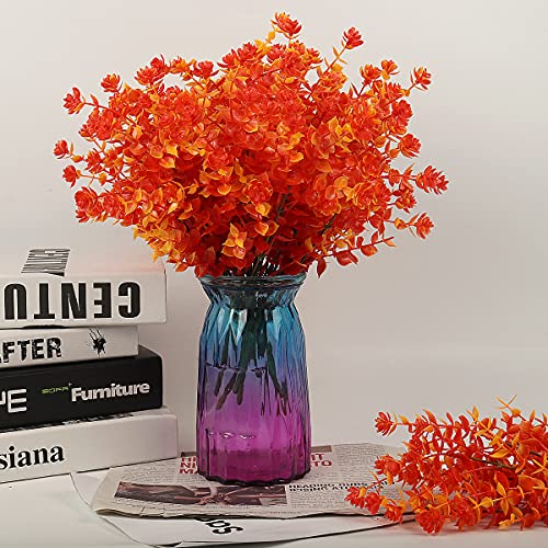 RECUTMS 8 Bundles Artificial Fall Flowers No Fade Faux Autumn Plants, Fake Indoor Outdoor Greenery for Thanksgiving Christmas Wedding Party Home Garden Fireplace Décor (Golden) - color: Golden, size: 8 Pcs