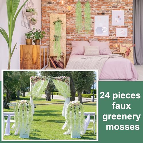 Cindeer 24 Pack Fake Spanish Moss Artificial Hanging Decoration Bulk Faux Greenery Moss Garland for Potted Wall Living Room Indoor Outdoor Decor(33 Inch,Green) - color: Green, size: 33 Inch