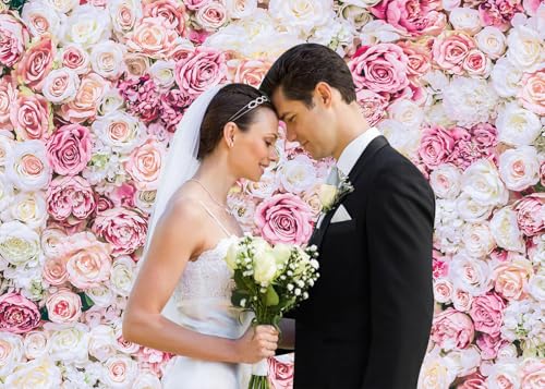 7x5ft Rose Floral Wall Backdrop Pink Rose Flowers Background Tea Party Backdrops Wedding Birthday Bridal Shower Valentine's Day Mother's Day Party Decoration Banner Studio Props - size: 7x5ft