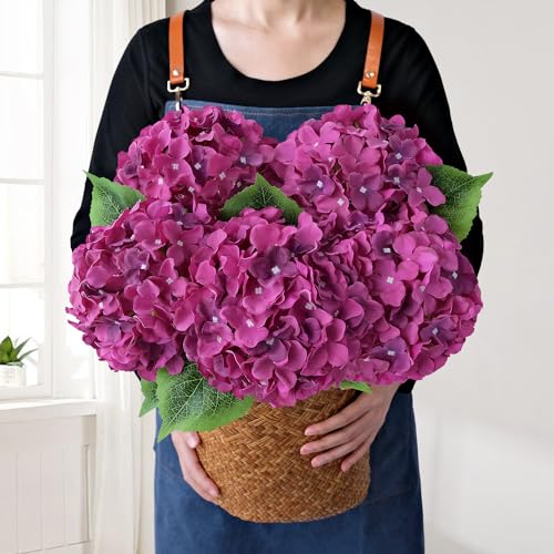 JINWOE Dark Purple Flowers for Decoration,5Pcs 20Inch Large Lifelike Silk Flowers for Indoor Bouquet Table Centerpieces Floral Arrangements Home Wedding Home - color: Dark Purple