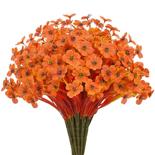 21 Bundles Outdoor Artificial Flowers UV Resistant Fake Silk Flowers No Fade Faux Plastic Plants Garden Porch Window Box Decoration (Deep Autumn Orange) - color: Deep Autumn Orange
