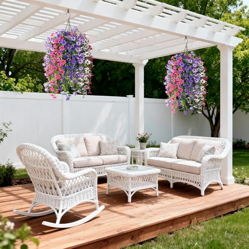 INQCMY Artificial Fake Hanging Plants Flowers Basket for Spring Outdoor Outside Porch Decoration,UV Resistant Faux Silk Flower in Planter for Home Patio Balcony Garden Yard Decor,Mixed Color - color: Mixed Color1(2 Deep Purple,2 Light Purple,2 Deep Pink,2