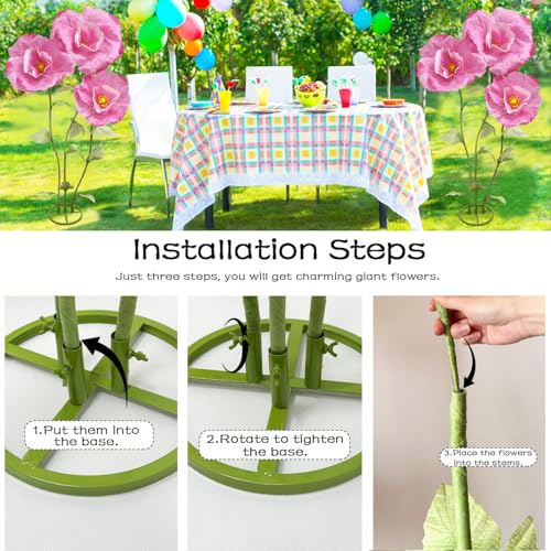 Giant Flowers Paper Flower Decoration, Large Artificial Floral Decor with Standing Base Wedding Birthday Home Party Banquet Mother's Day Backdrop Photography Props Shop Window Display, Dark Pink - color: Dark Pink