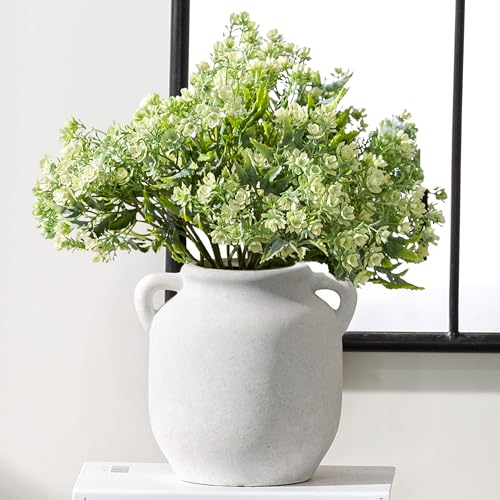 Ceramic Flower Vase Home Decor - 6 Inch Farmhouse Rustic White Table Vases with Handle Living Room Decoration Decorative Vintage Pottery for Kitchen Shelf Coffee Dining Desk Bookshelf Fireplace - color: A-6" Rustic
