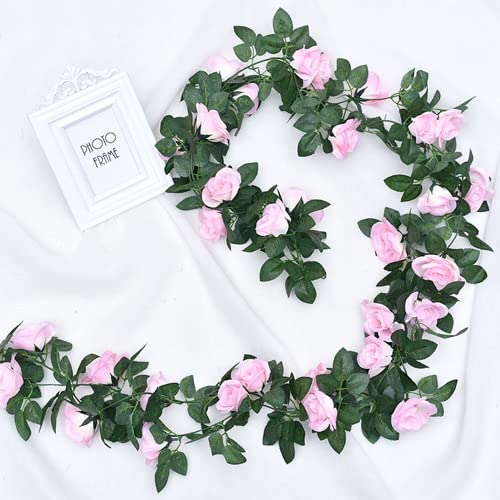 5pack Flower Garland Artificial Fake Rose Garland Vine Artificial Flowers for Decoration Floral Garlands Decor-Total 41 Ft (Pink) - color: Pink