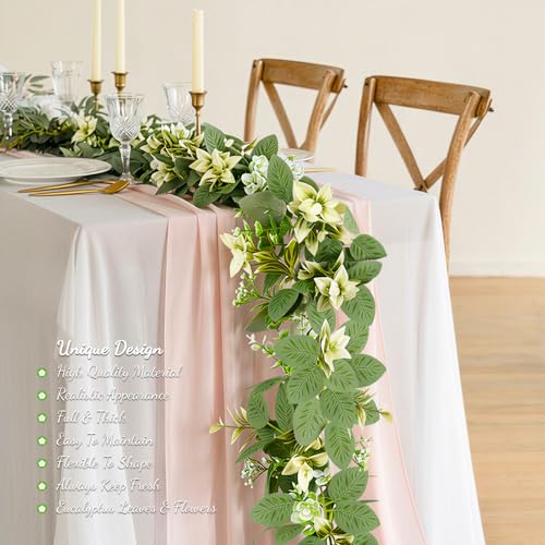 6FT Artificial Eucalyptus Garland with Flowers, Fake Greenery Vines Spring Ivy Leaves for Wedding Backdrop Arch, Table Centerpieces, Party, Home Room Party Indoor Outdoor Spring Decor - color: Eucalyptus Leaves