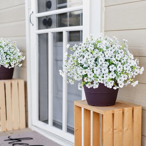 Sggvecsy Artificial Flowers for Outdoors 12 Bundles Realistic Faux Plants UV Resistant Fake Silk Daisy with Eucalyptus for Boxwood Planter Patio Porch Outside Spring Summer Decoration(White) - color: White