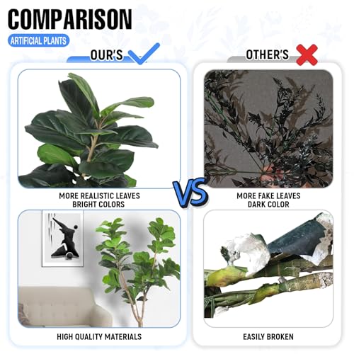 E&K 6FT Artificial Fiddle Leaf Fig Tree with Plastic Nursery Pot, Fake Tree Artificial Greenery Plant Faux Trees for Home Office Garden Indoor Outdoor Decor (1 Pack) - color: Fiddle Leaf Fig Tree, size: 6ft
