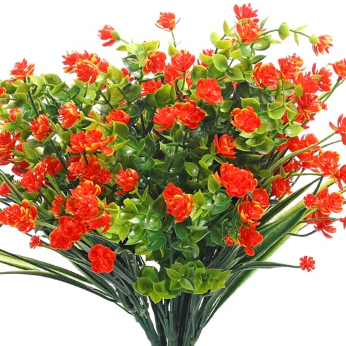 WILLBOND 12 Bundles Artificial Flowers Outdoor, UV Resistant Faux Artificial Plants Shrubs Plastic Flower Bulk for Hanging Planter Porch Window Home Spring Summer Decor(Orange) - color: Orange